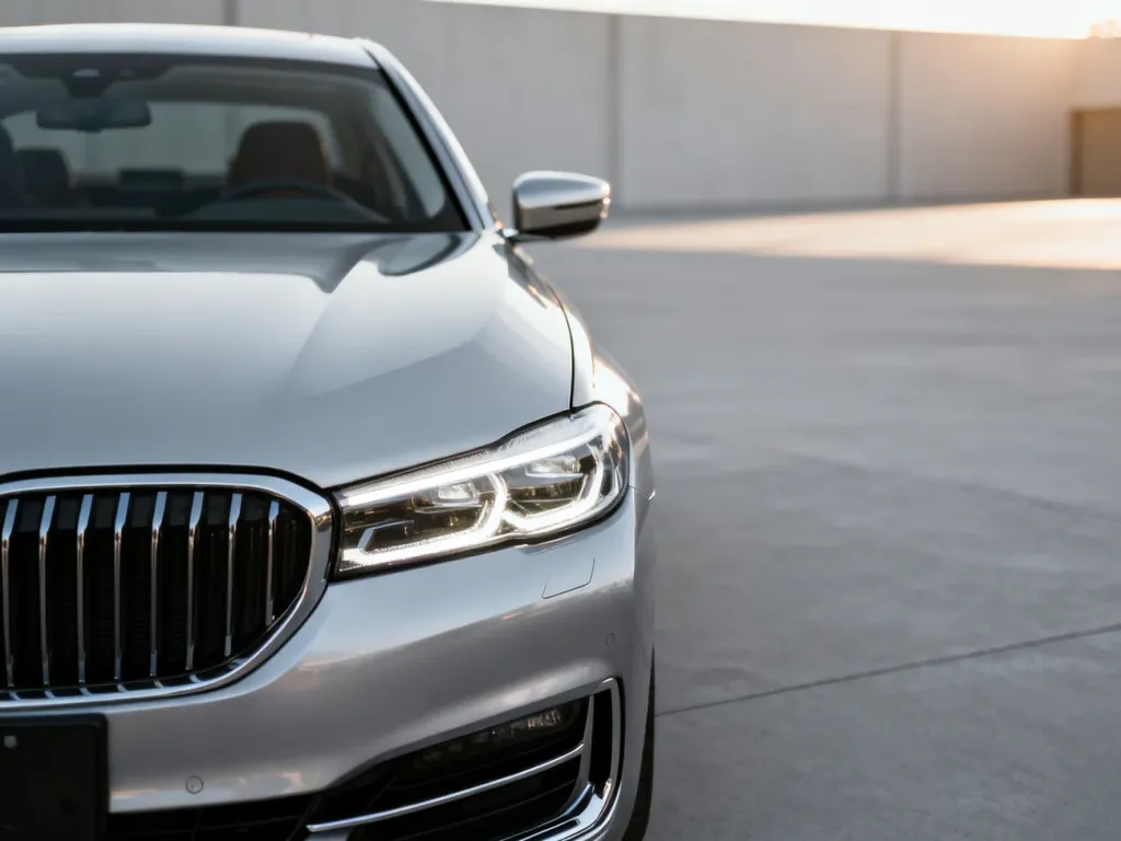 Srebrny sedan Skoda Octavia IV zaparkowany na betonowym podłożu, prezentujący nowoczesne reflektory LED i przedni grill.