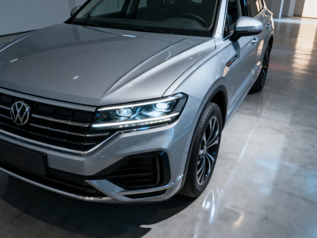 Srebrny SUV Kia Sportage V w profesjonalnym ujęciu studyjnym, prezentujący nowoczesny design przednich świateł LED.