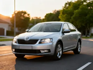 Nowoczesna Toyota C-HR zaparkowana na tle miejskiej architektury w świetle zachodzącego słońca.